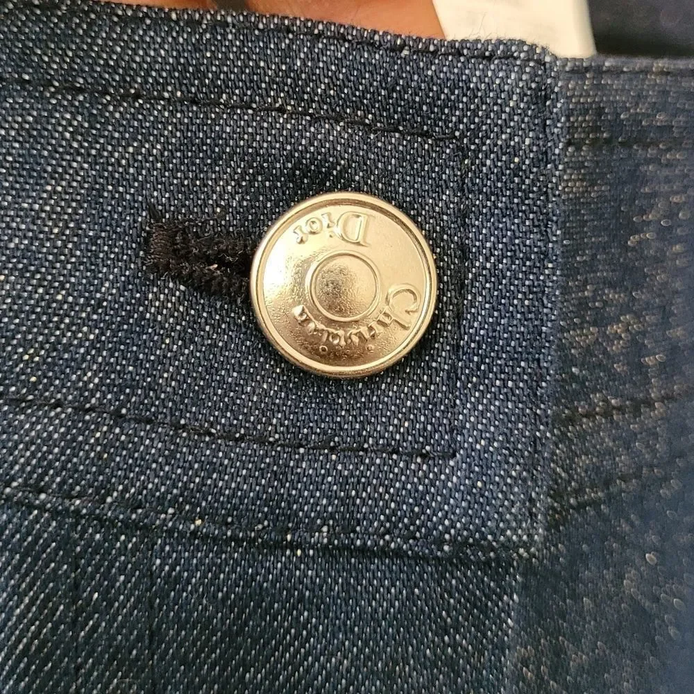 2002 Christian Dior VTG Blue Metallic Denim Pants w/Floral Embellishments - sz 8 - Picture 11 of 14